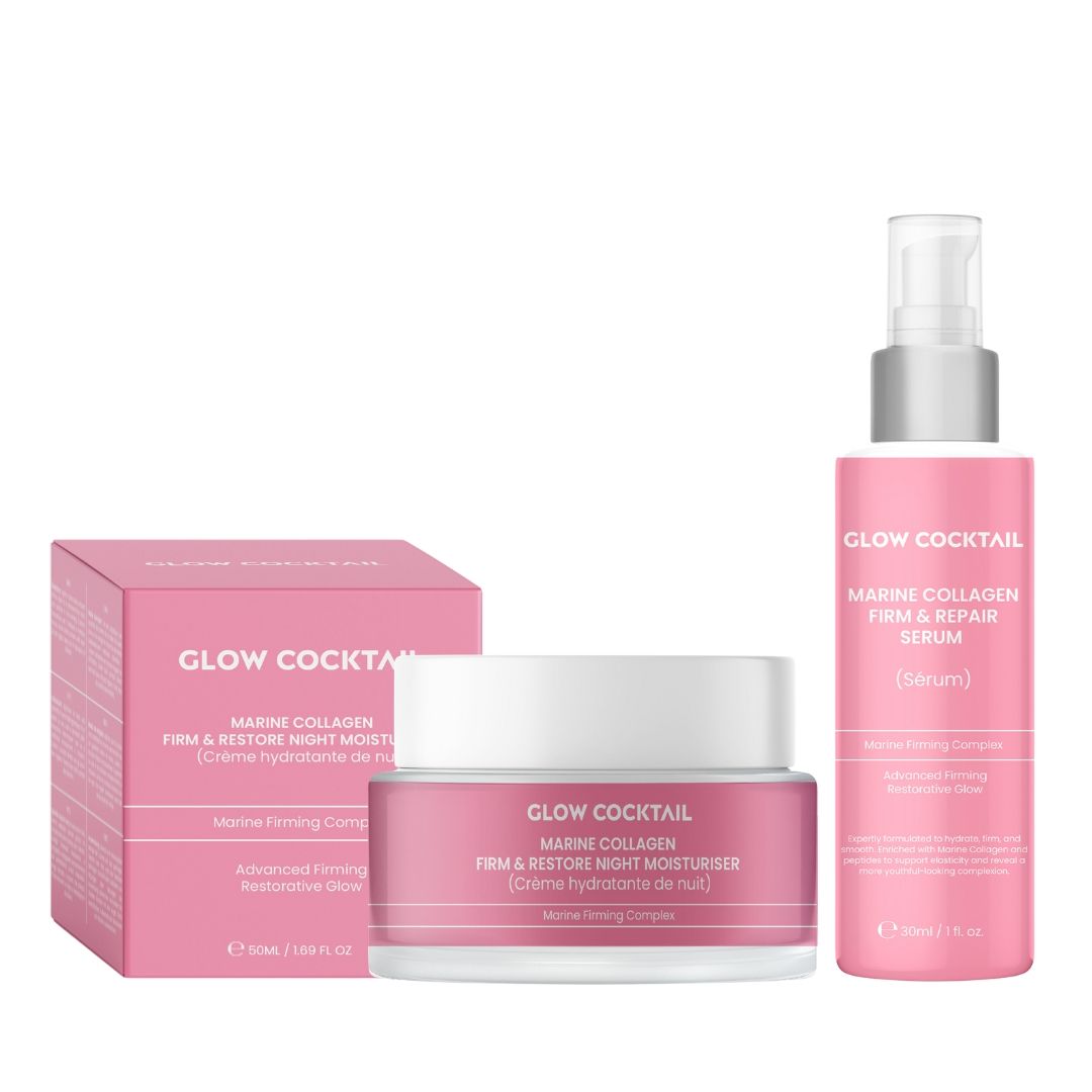 GlowCocktail London Glow- Marine Collagen Firm & Repair Serum 30ml   Marine Collagen Firm & Restore Night Moisturizer 50ml