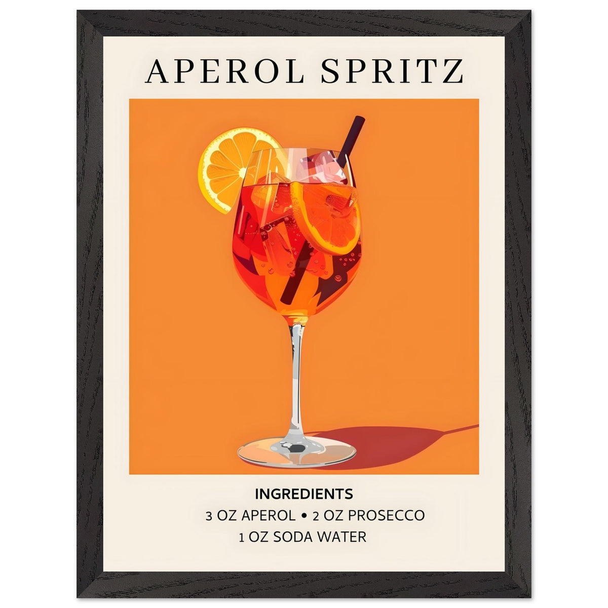Artfulprints Poster met Lijst Aperol Spritz - Ingrediënten  - 30x40 cm - Oranje