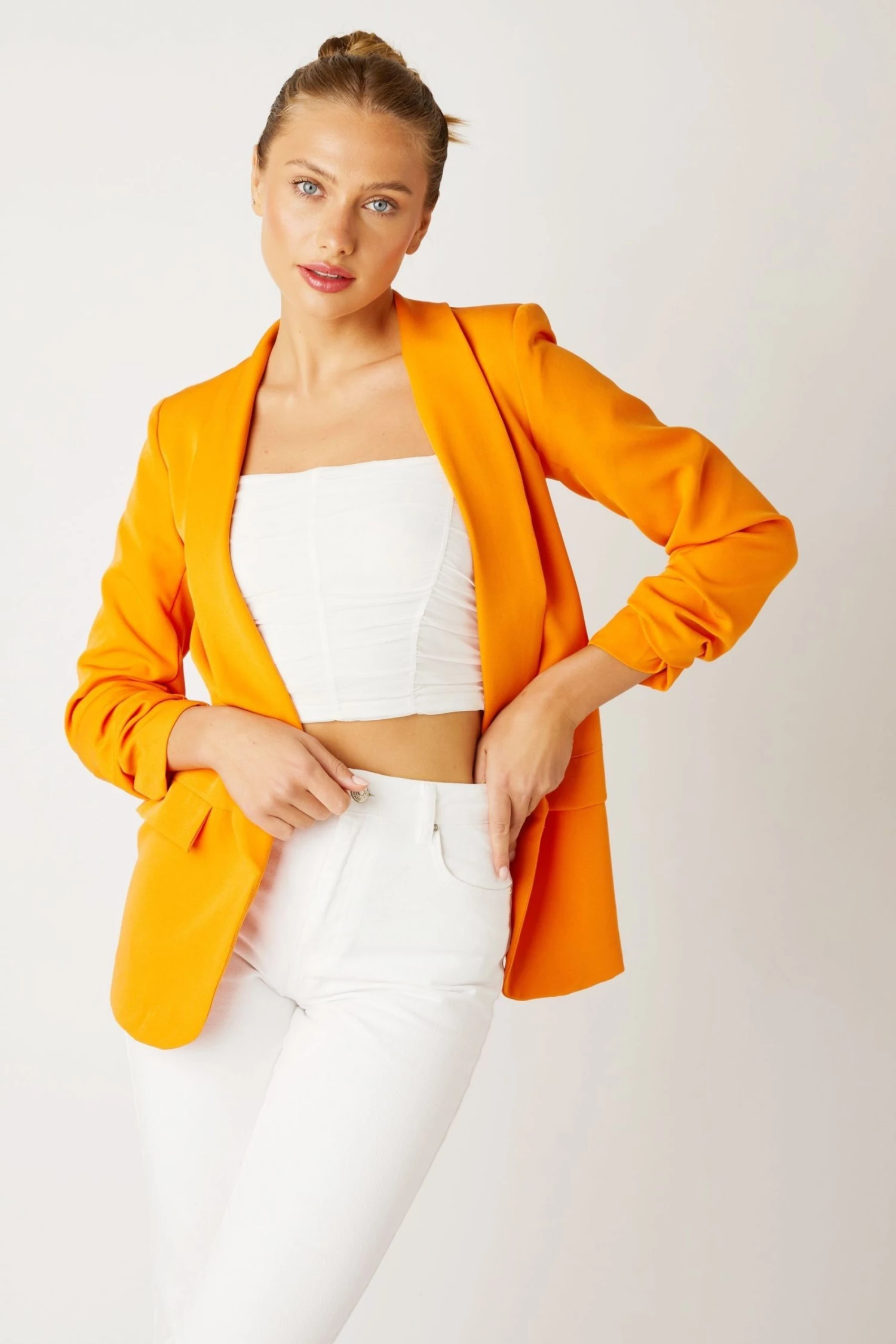 Quiz Orange Woven Shawl Collar Blazer