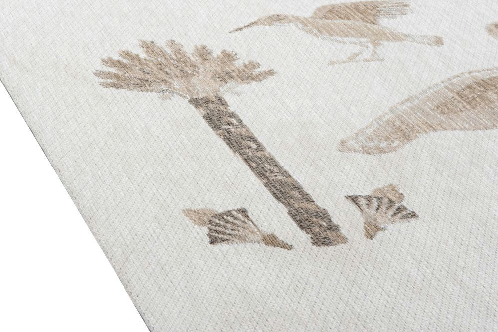 ISMAILA - Tapis tissé jacquard motifs palmier écrus, verts et beiges 90x150