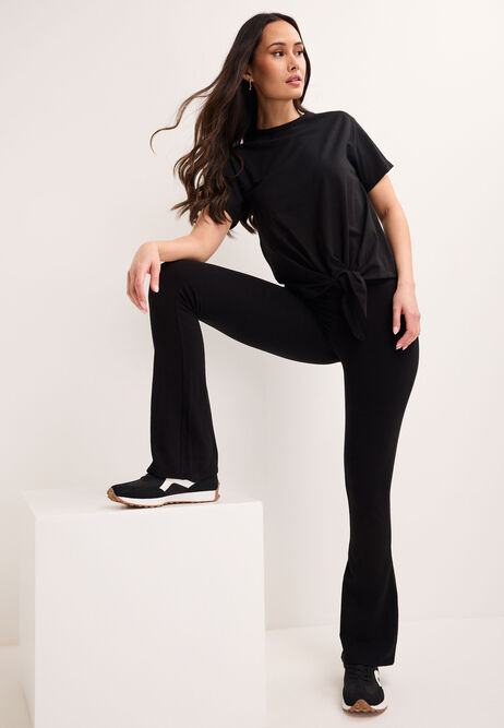 Womens Black Cotton Front Knot T-Shirt