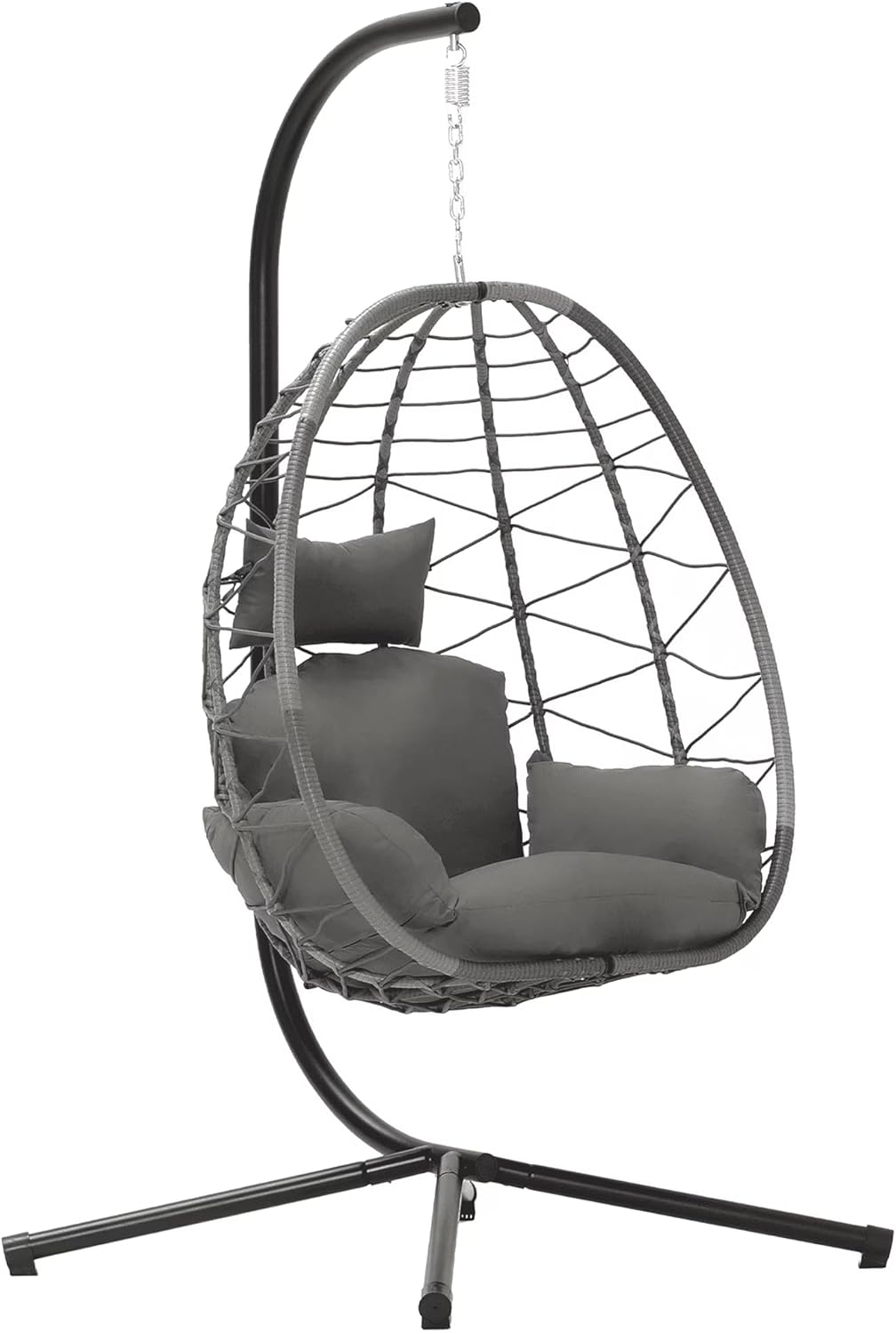 LEX CRAFT Egg Chair with Stand, Swing Chair Hanging Chair Nest Basket, UV Resistant Removable & Washable Cushions,350LBS Capacity for Bedroom, Balcony, Garden(GR-GR)
