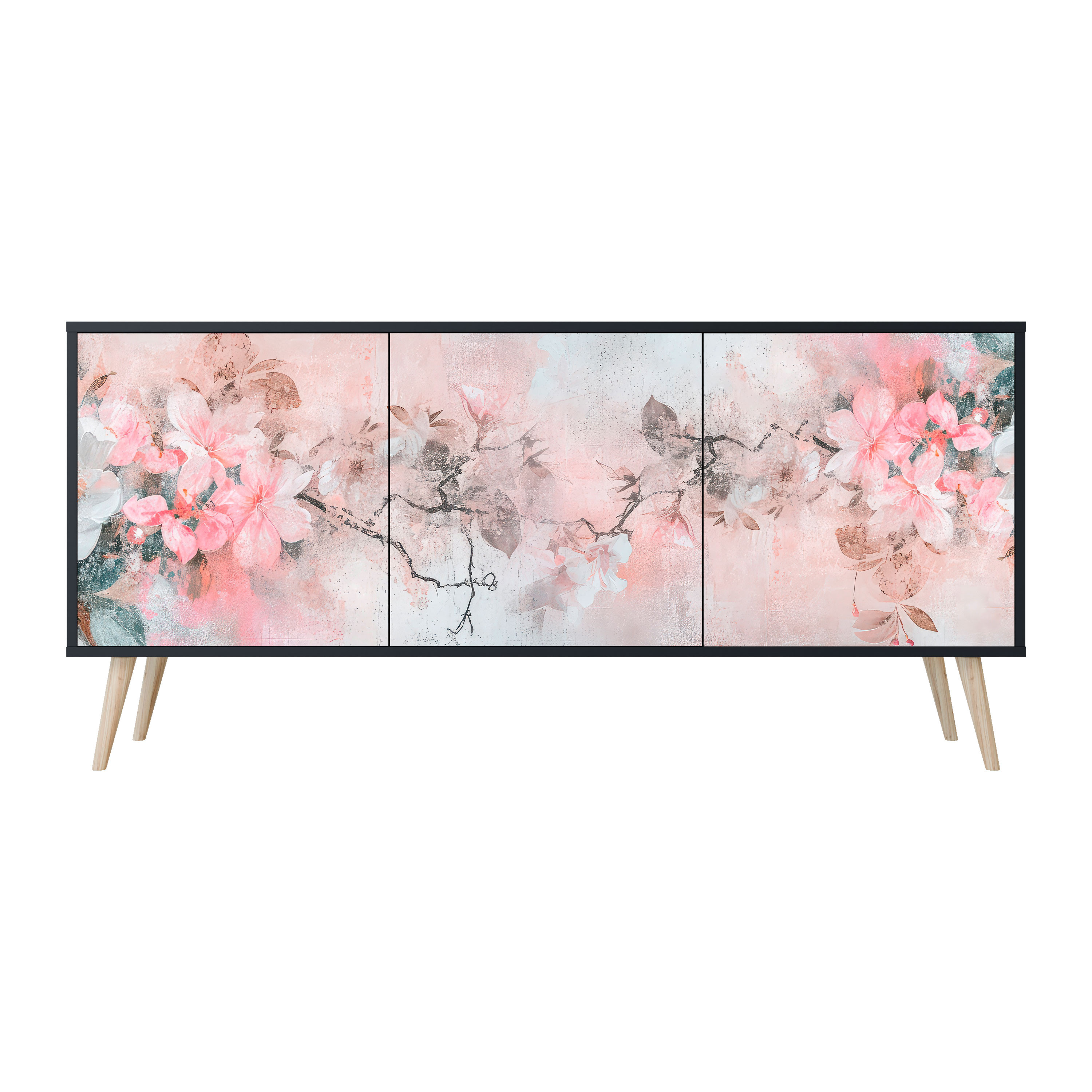 CHERRY BLOSSOM Komoda 3 drzwi Czarna-Bukowa skośna