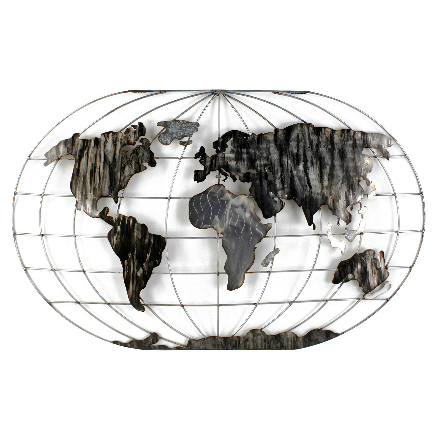 Décoration murale Mappemonde en métal gris et noir 120x75cm