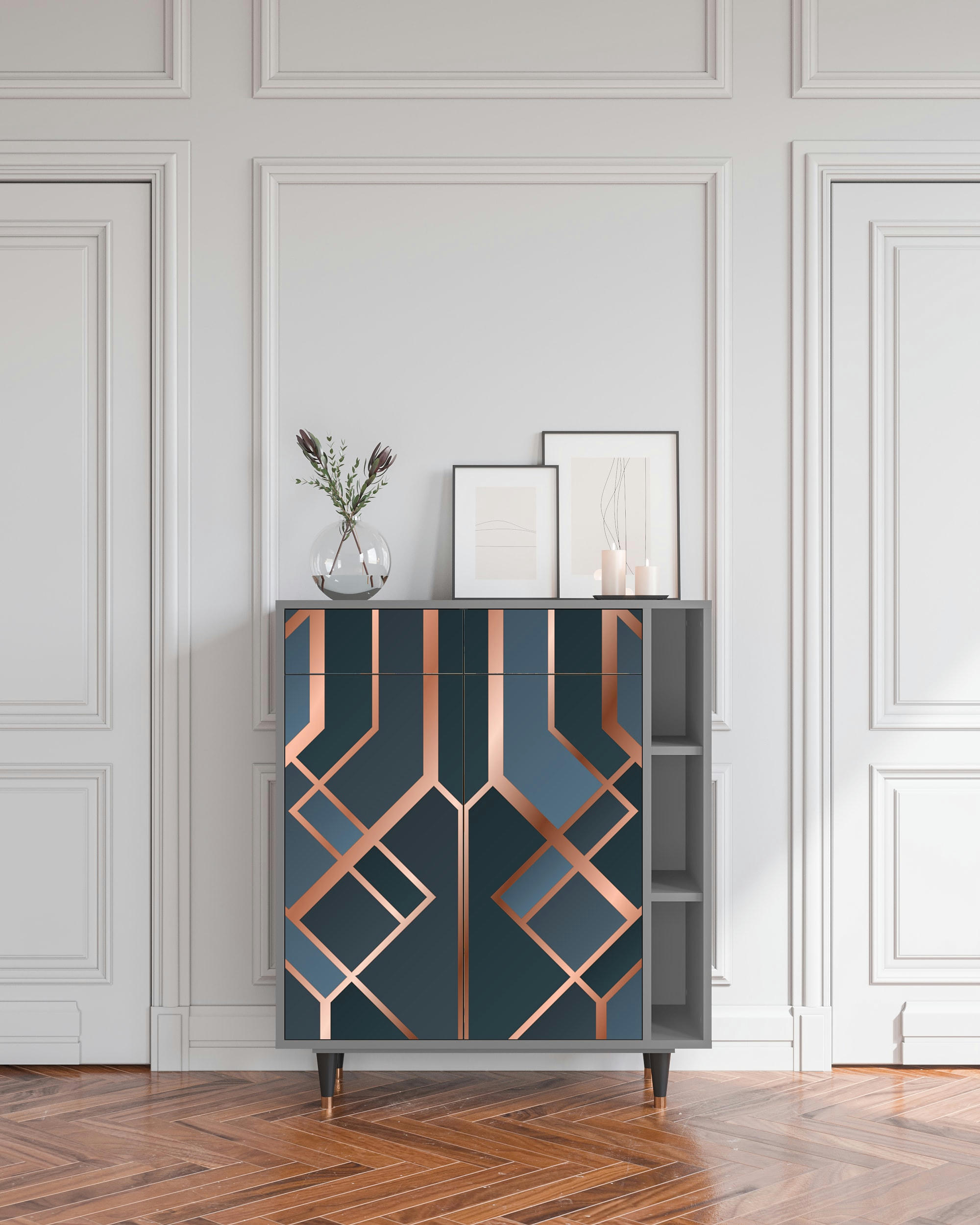 ASHY 1920' - Buffet  bleu-vert 2 tiroirs et 2 portes L 94 cm