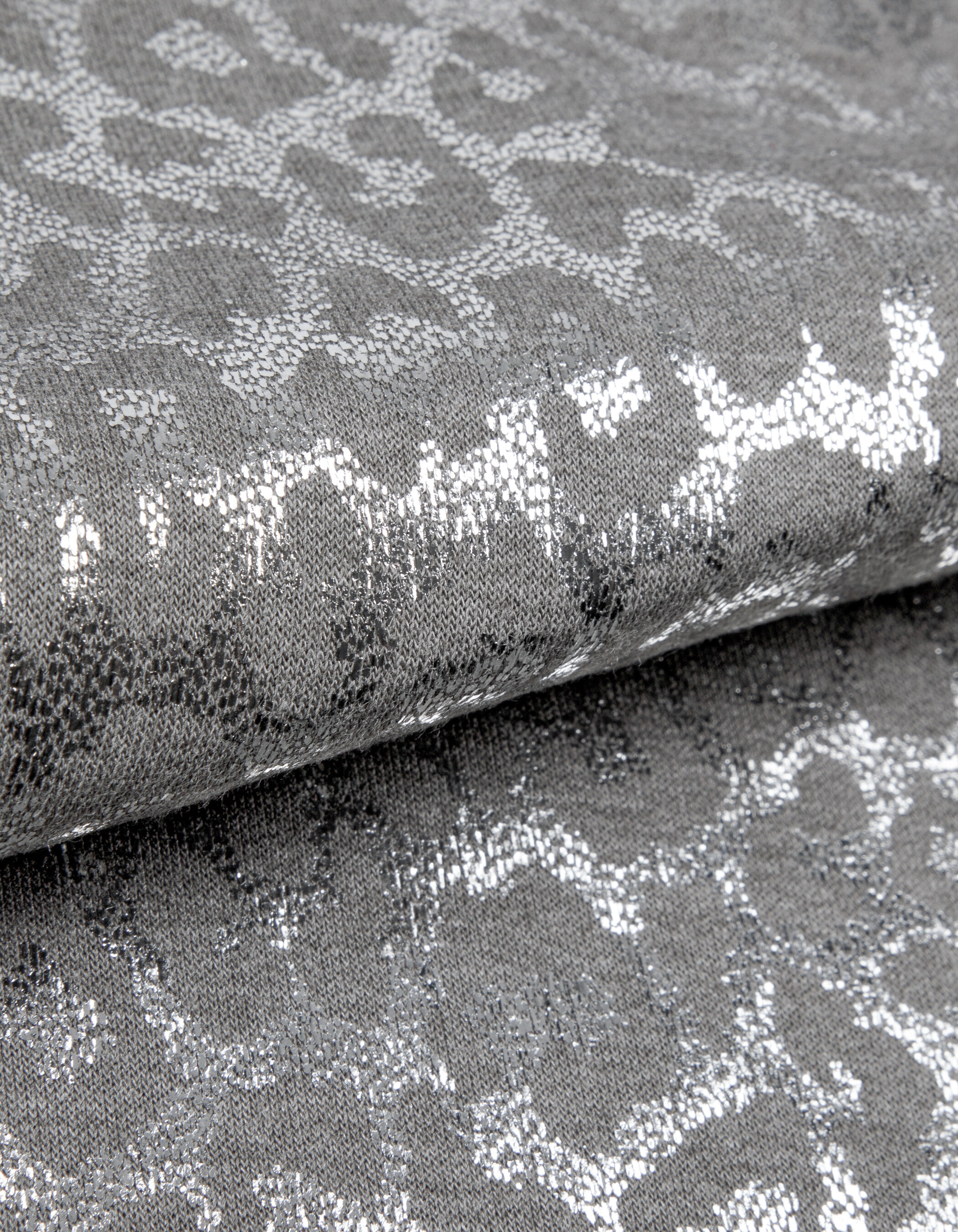 Tee-shirt gris motif léopard argent métallisé Femme