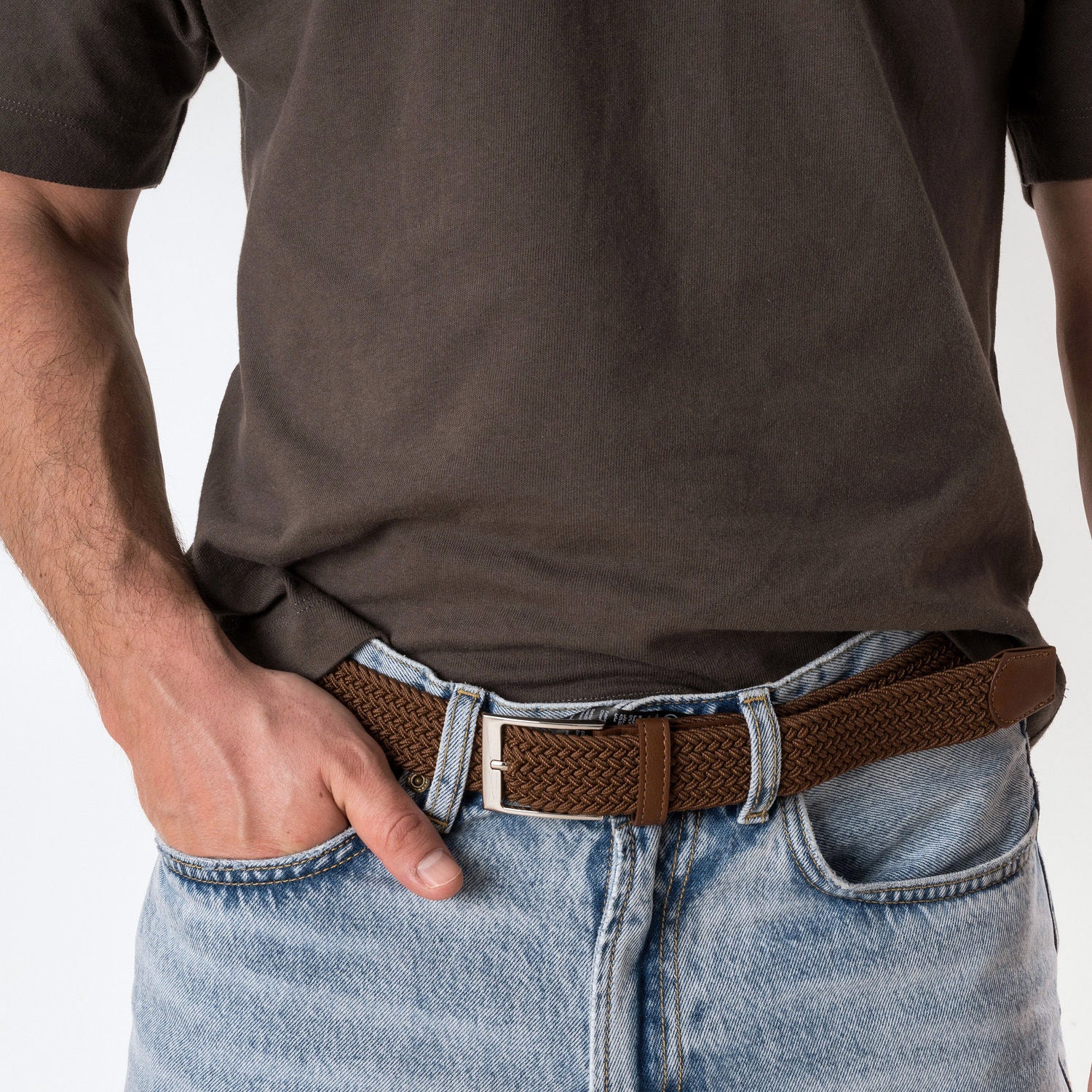 Ceinture camel tressée Homme