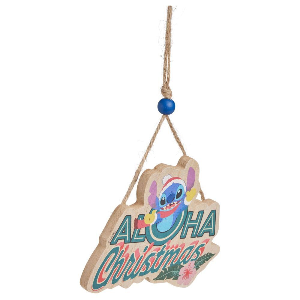 Pancarte Disney Stitch à suspendre Aloha Christmas en bois L16xH25cm