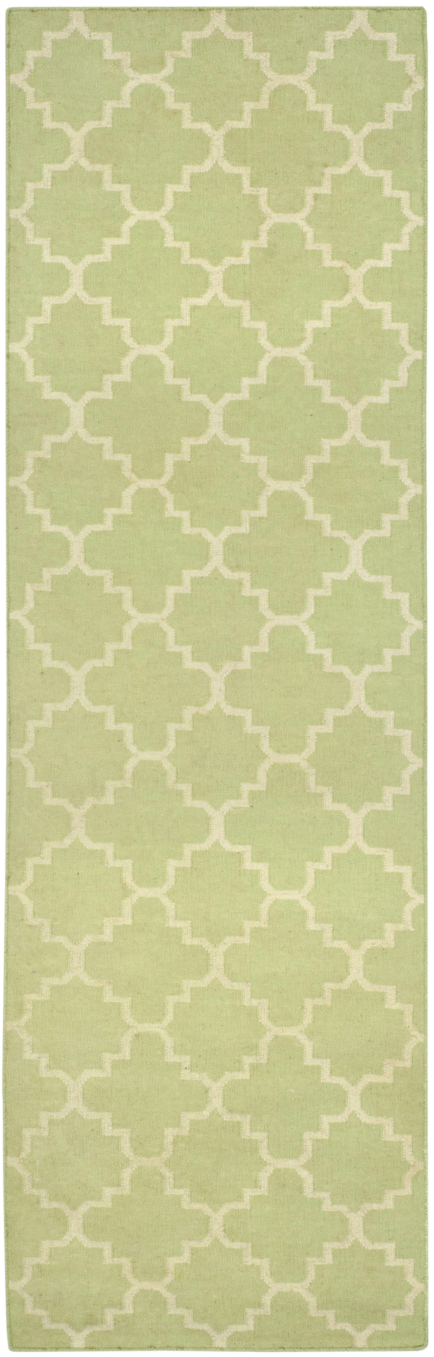 DHURRIE - Tapis de salon interieur en vert clair & ivoire, 76 x 183 cm