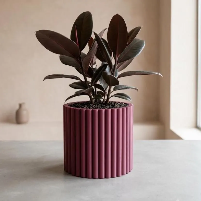Modern 3D Printed Planter with Drainage & Drip Tray, 3D Printed Ribbed Plant Pot 4-11 Inch, Minimalist Fluted, 20 Colors, Palo XL Series