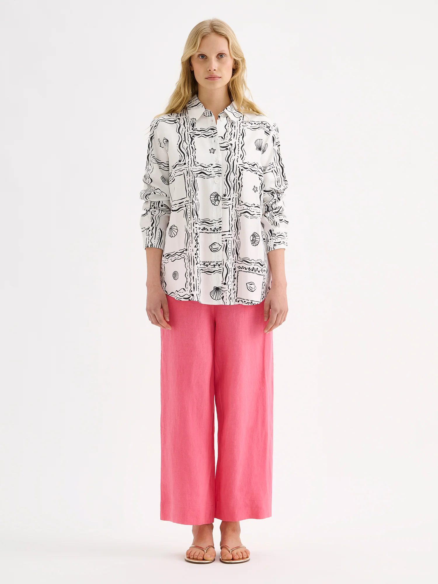 SAARI culottes-pellavahousut - pinkki
