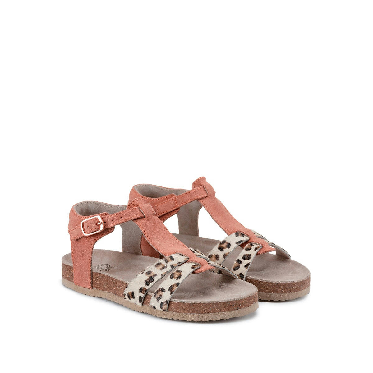 Sandales cuir, brides imprimées léopard