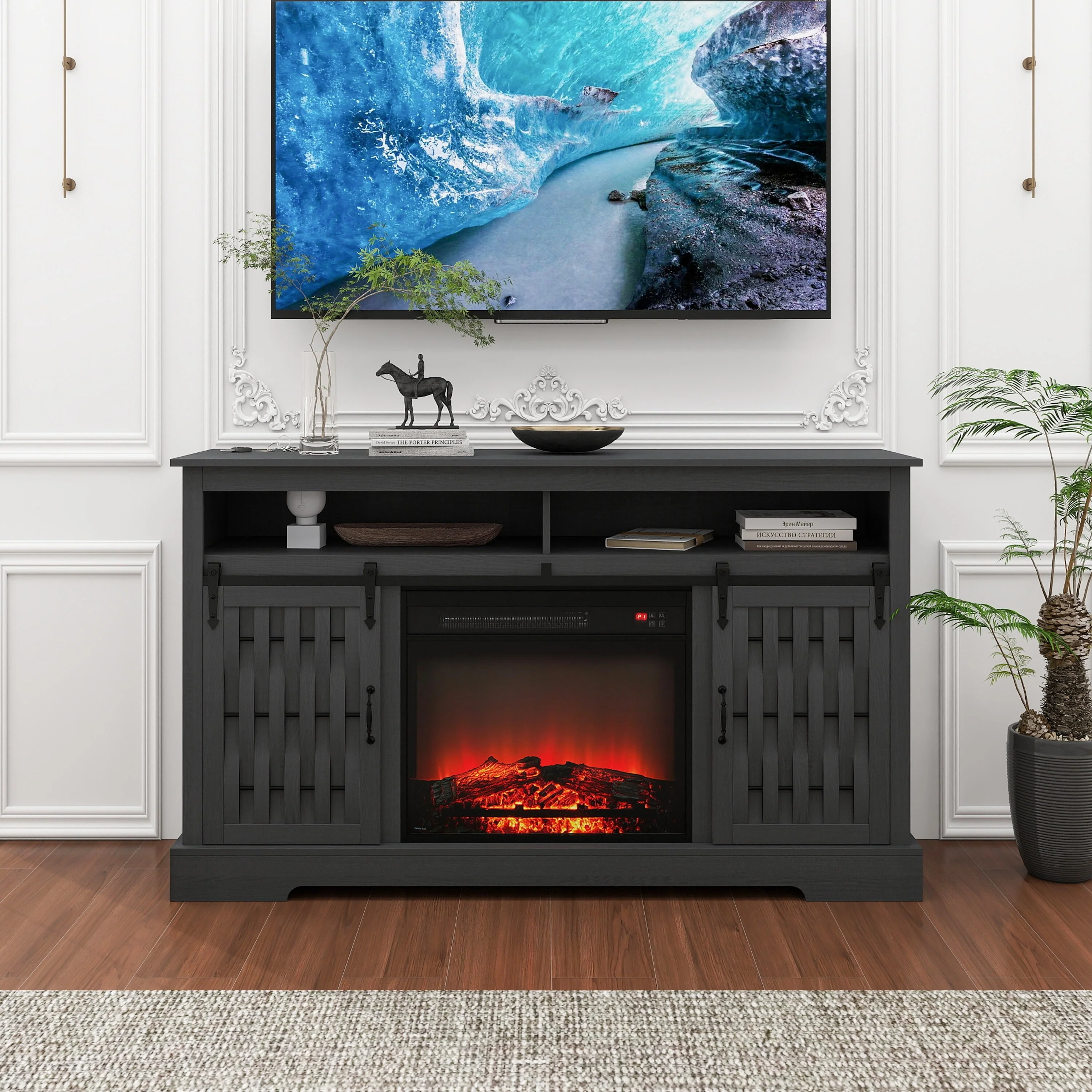 58 Fireplace TV Stand with Electric Fireplace for TVs Up to 65