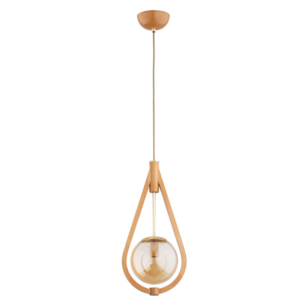 Lampa wisząca GOTA jasne drewno-bursztynowy-złota 1xE14x10W IP20 Alfa