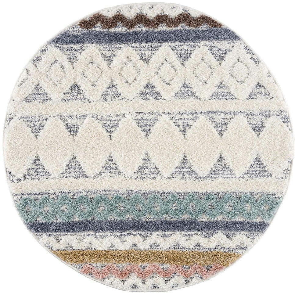 BÖHMEN - Tapis rond à poils longs et relief multicolore 120x120cm