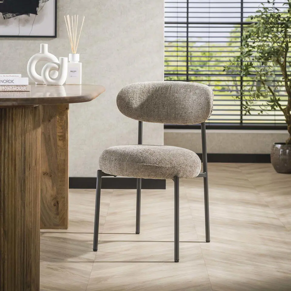 Eetkamerstoel Zand Stof - Round Tissee - Set van 2