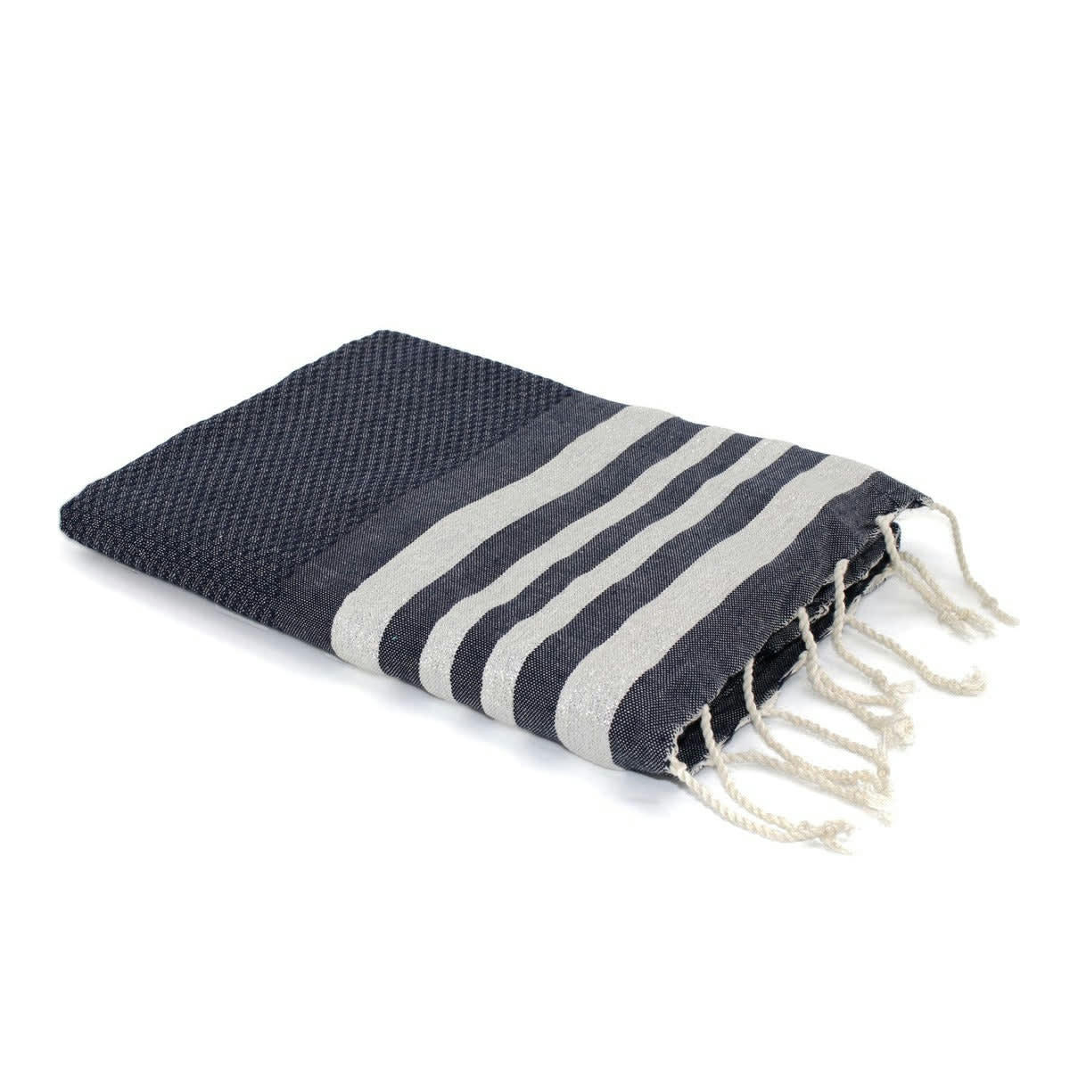 HAMPTONS - Fouta lurex coton  100x200 bleu jean / argent