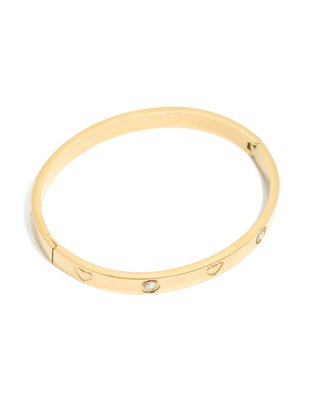 Waterproof Gold Plated Stainless Steel Cubic Zirconia Heart Bangle