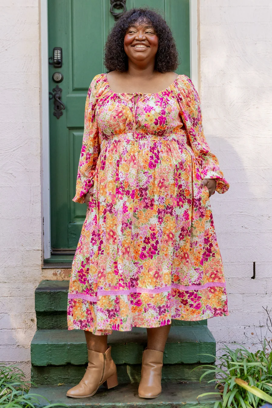 Long Sleeve Amberly Dress in Giardino Fall
