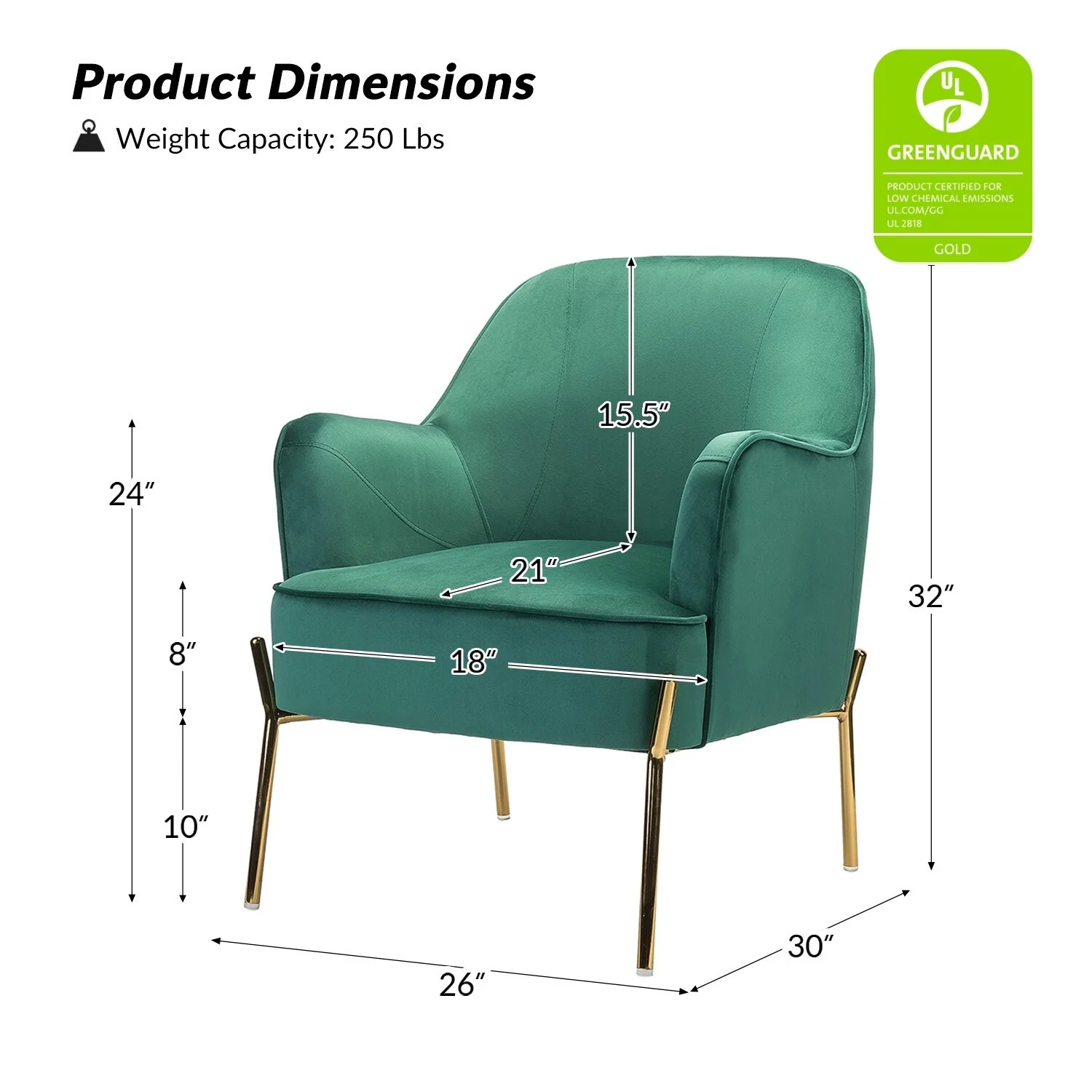 Marina Modern Velvet Accent Chair with Golden Legs Set of 2 by HULALA HOME