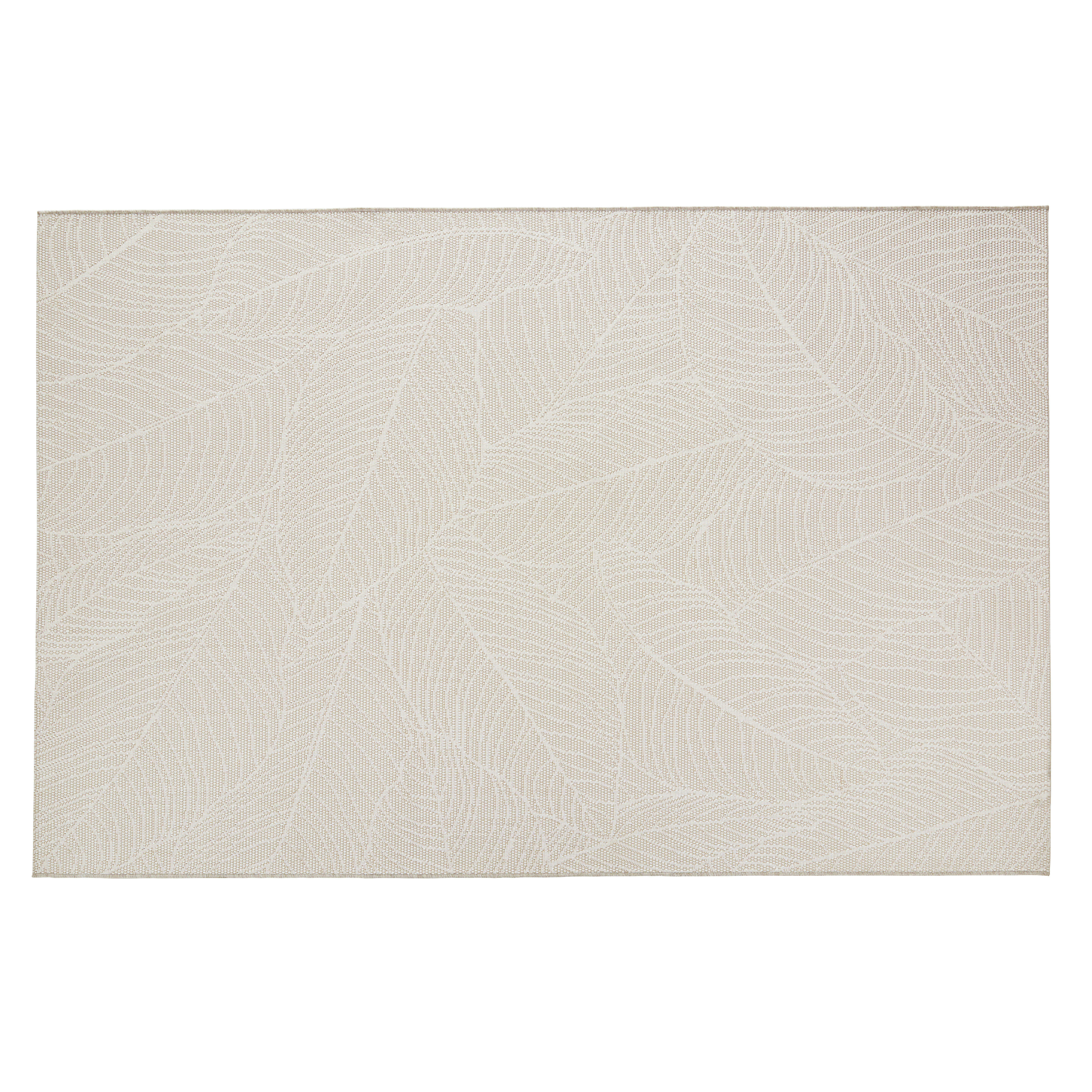 ERIEAU - Tapis d'extérieur tissé jacquard motif feuillage beige 160x230