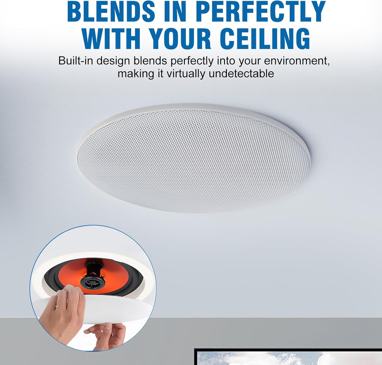 Herdio 4'' Bluetooth in Wall in Ceiling Speakers 480W 2-Way Flush Mount Speakers System with Wall Amplifier Receiver for Home Theater Office (2 Pairs, Paintable-Grille)