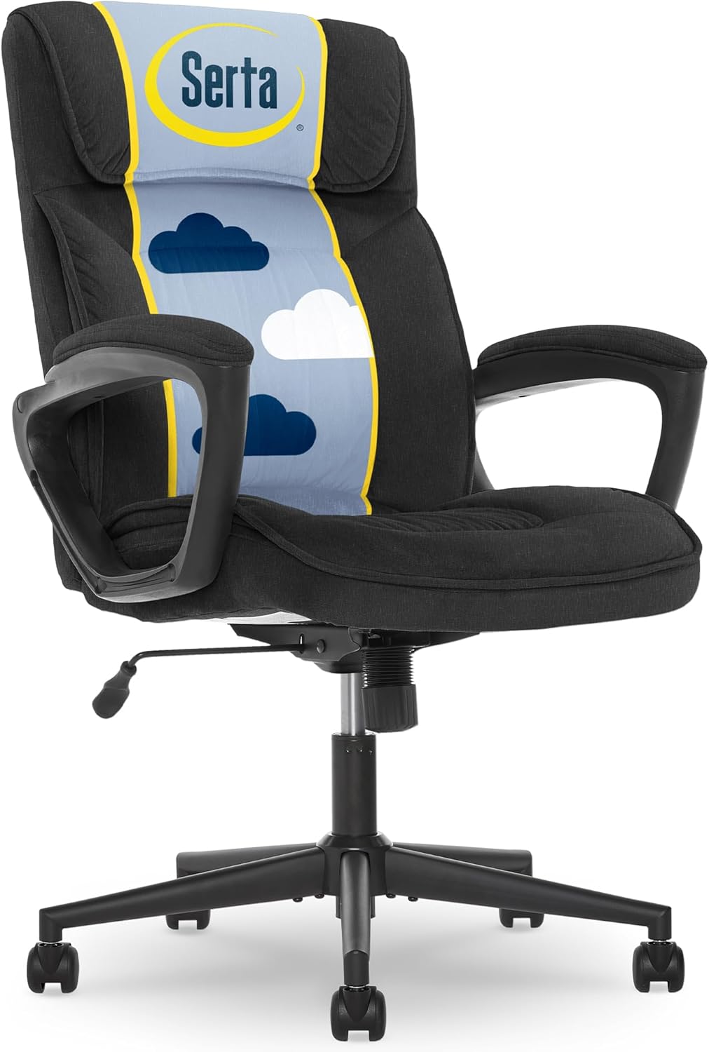 Serta® Hannah Executive Home Office Desk Chair, Ergonomic Mid-Back with Lumbar Support, Firm Seat Cushion, Layered Body Pillows, Padded Armrests, Swivel Base, Easy Assembly, Microfiber, Charcoal Gray