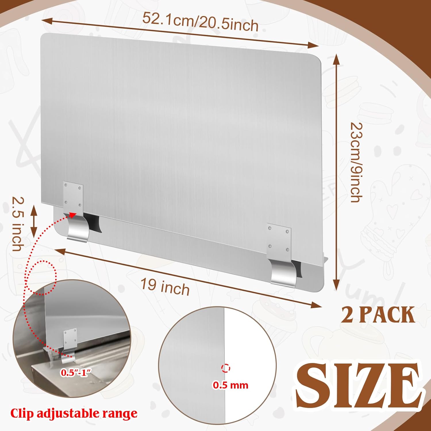 Ferraycle 2 Pack 20-1/2 W x 9 H 304 Stainless Steel Fryer Splash Guard for Stove & Kitchen, Oil Splatter Screen Protection, Heavy Duty Grease Barrier for Frying, Grilling, Easy Clean, Universal Fit