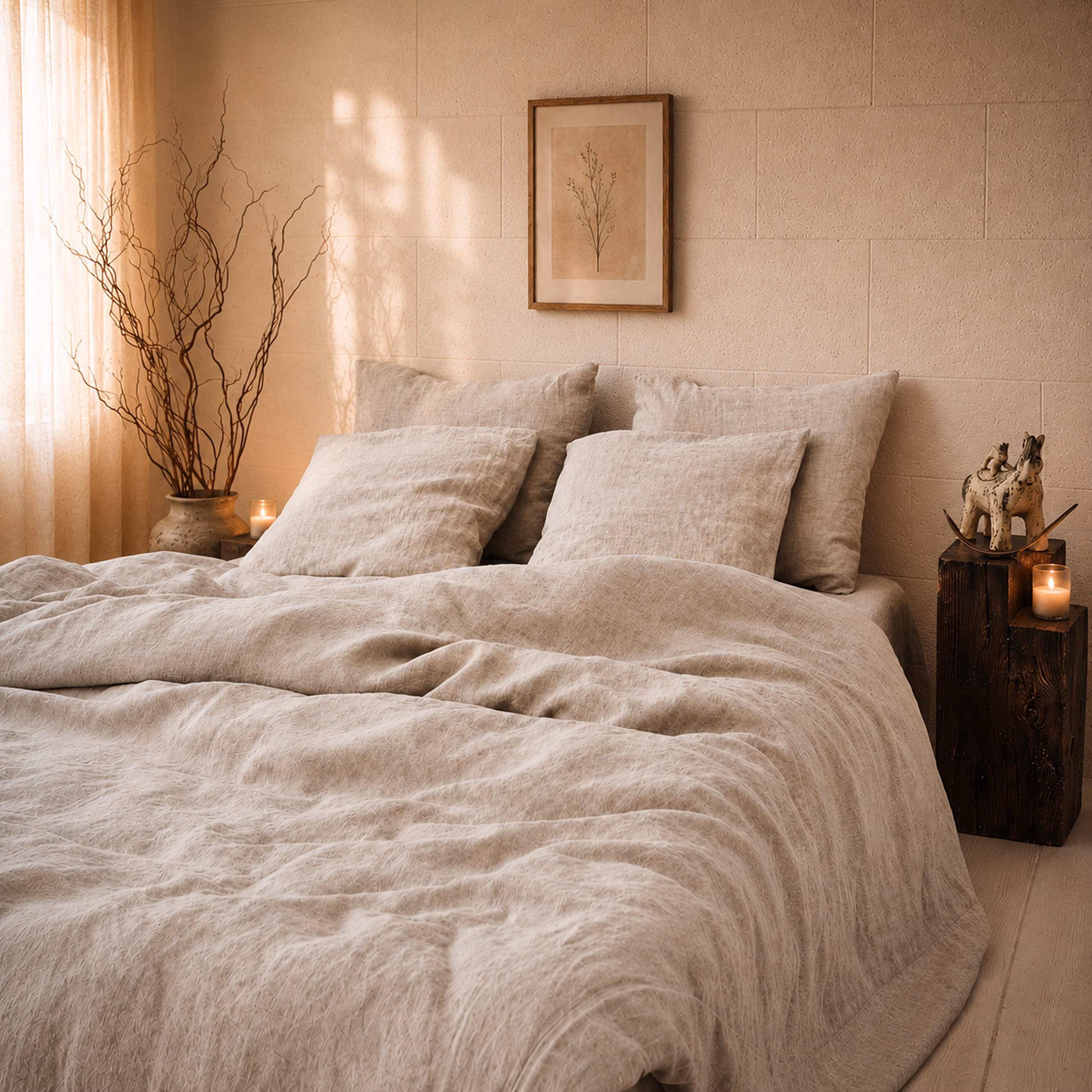 Organic Linen Bedding Set, OEKO TEX Certified Flax Linen Duvet Cover with Sheet and Pillowcases