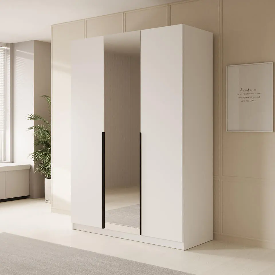 Meubella - Kledingkast Sabre - Wit - 150 cm - Met spiegel
