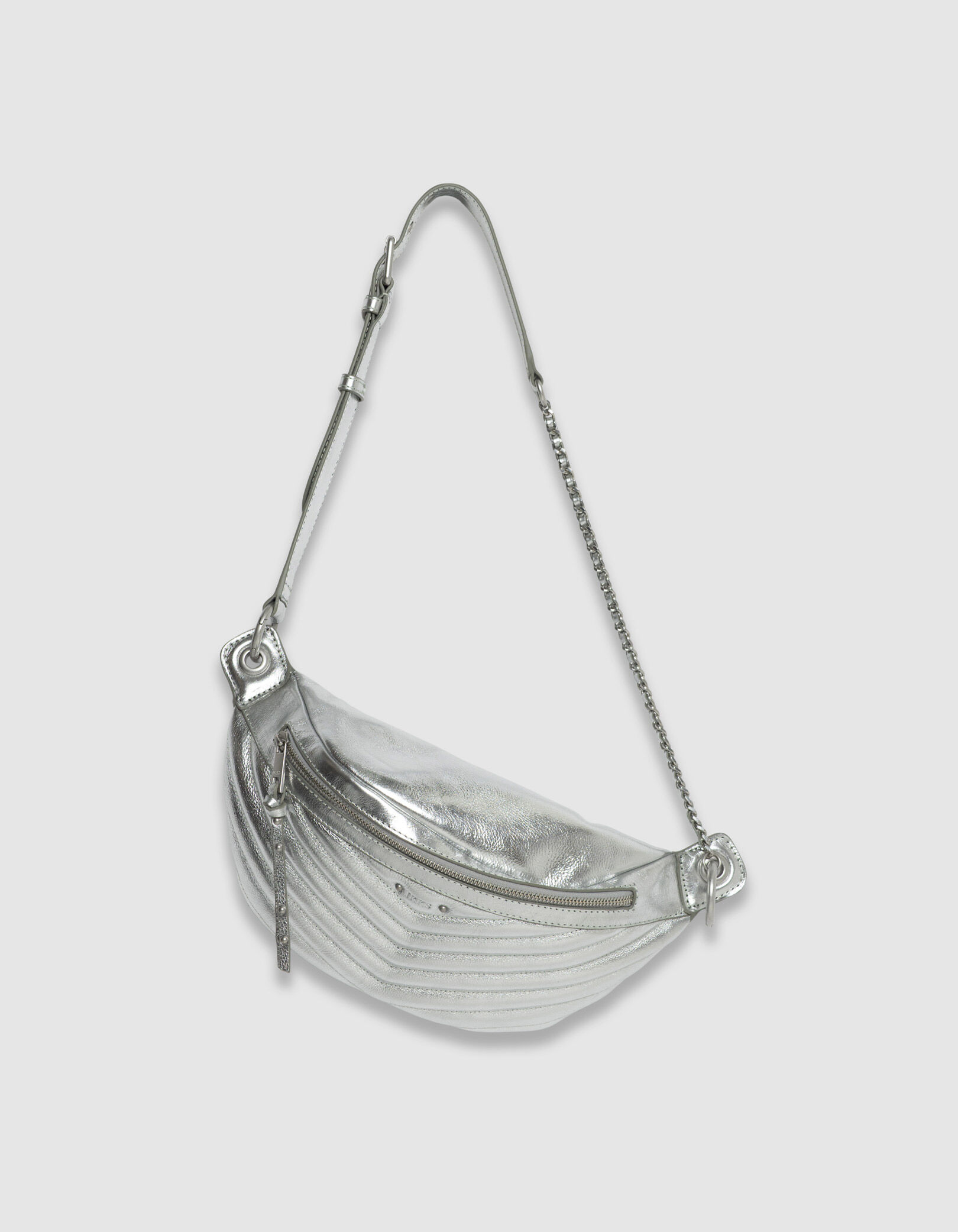 Sac banane 1440 argenté cuir matelassé Femme