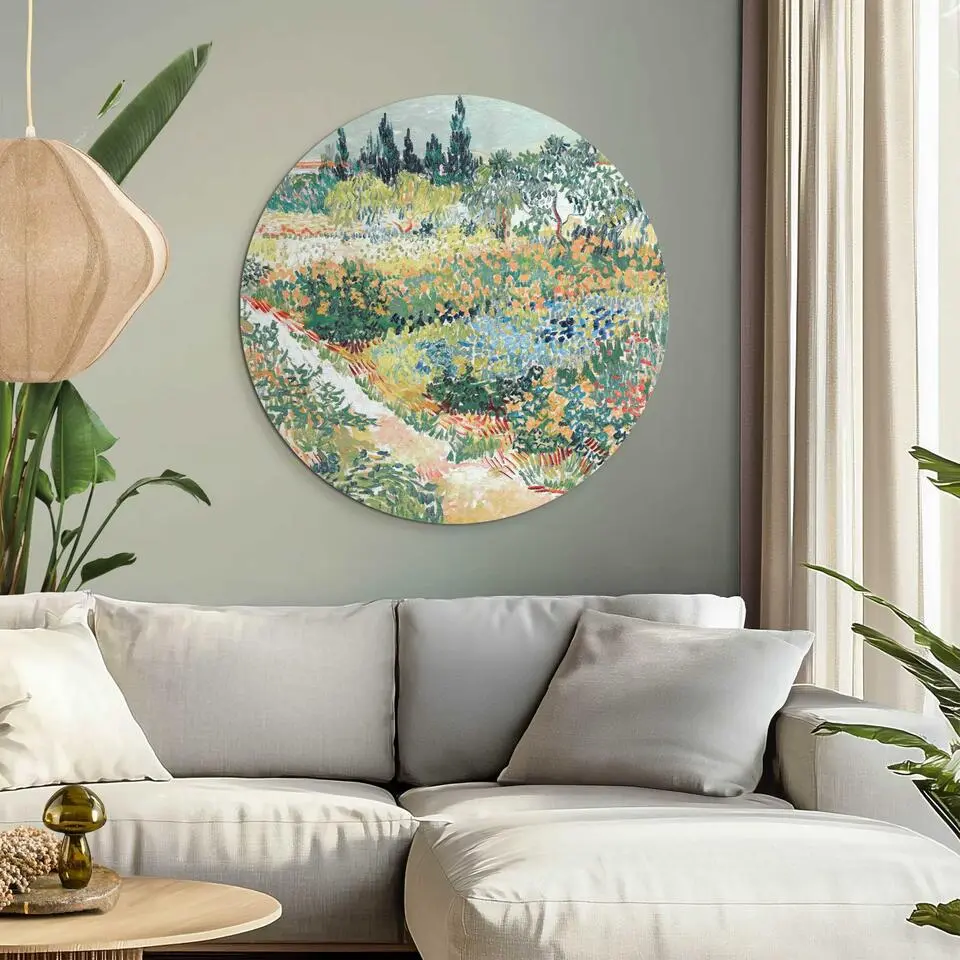 Glasschilderij Van Gogh - Tuin in Arles - &Oslash; 70 - Groen