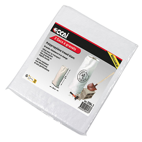 3 sacs à gravats en toile tissée blanche 30L