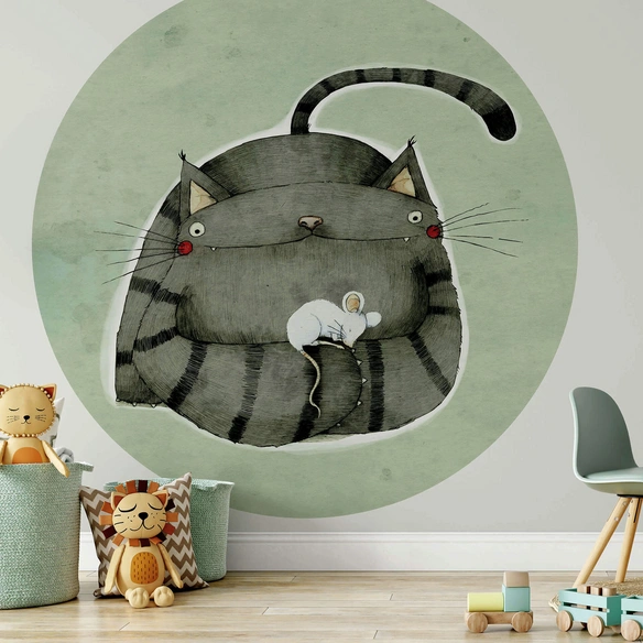 Vliestapete »Runde Vliestapete«, Loske Katze liebt Maus Kinder, mehrfarbig, matt