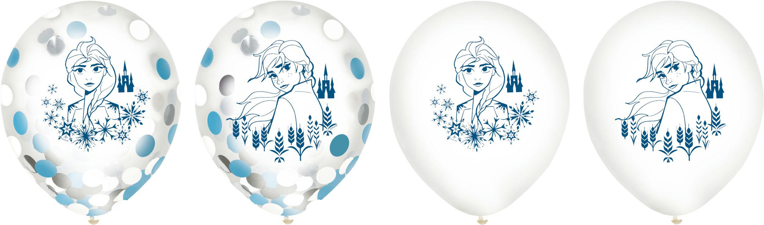 Disney Frozen Elsa Round Transparent Confetti Latex Balloons, Blue/White, 12-in, 6-pk, for Birthday Party