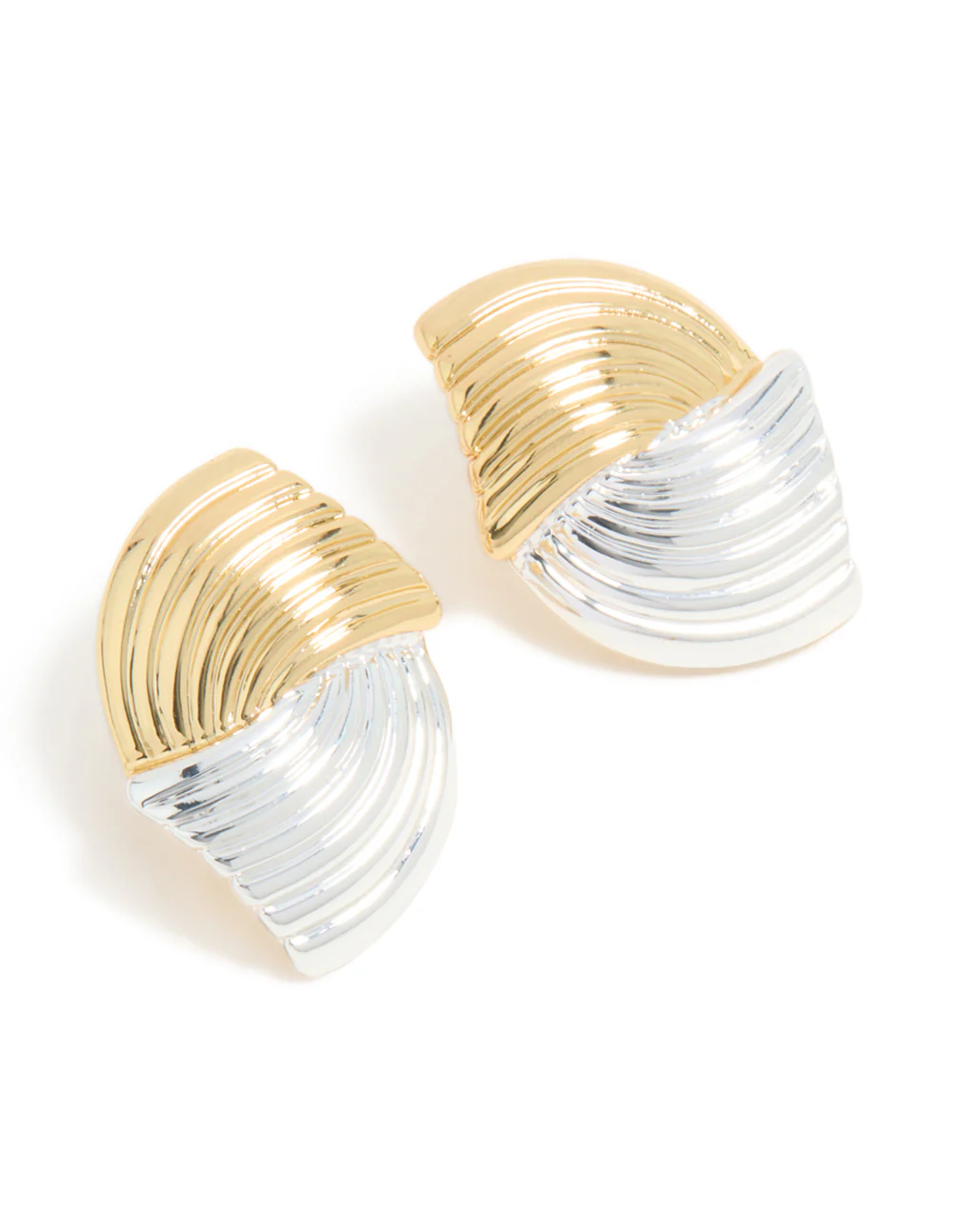 Mixed Metal Plated Wavy Ribbed Stud Earrings
