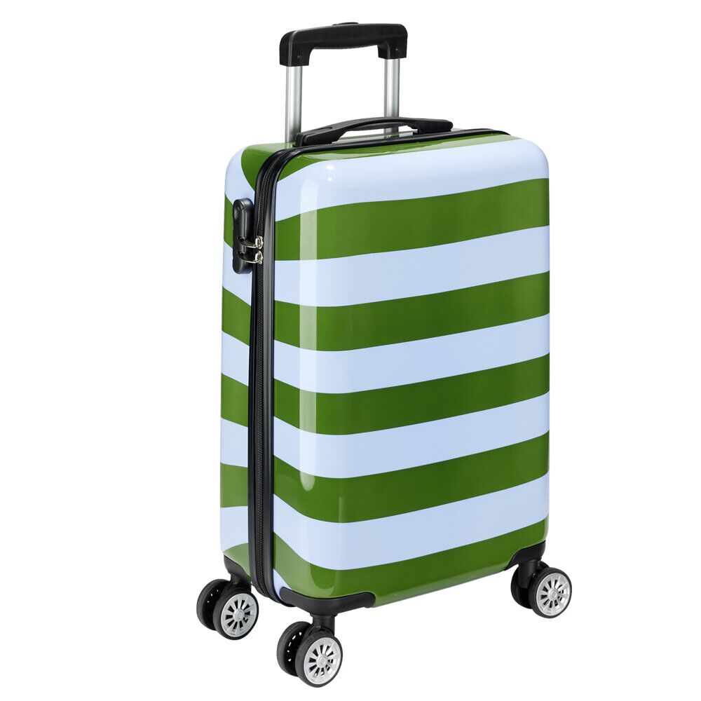Valise cabine 39L trolley 4 roulettes bayadère rayures bleues et vertes H56,5cm