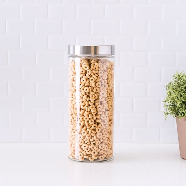 Home Basics Clear and Silver Glass Round Canister