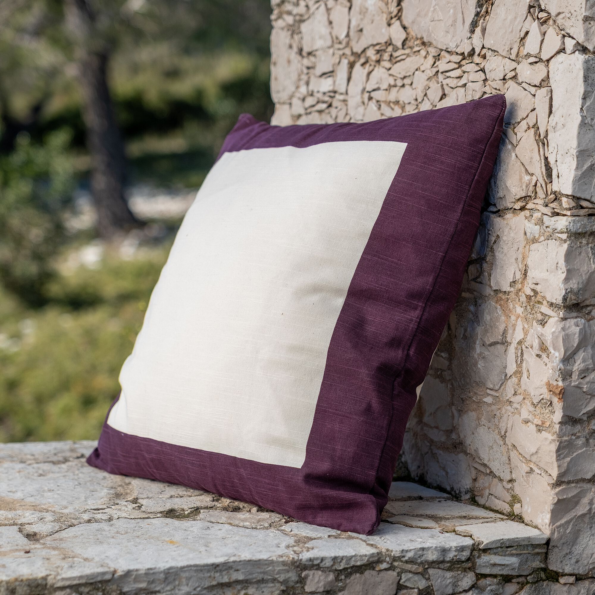 SUZON - Housse de coussin en coton 45x45cm - violet prune