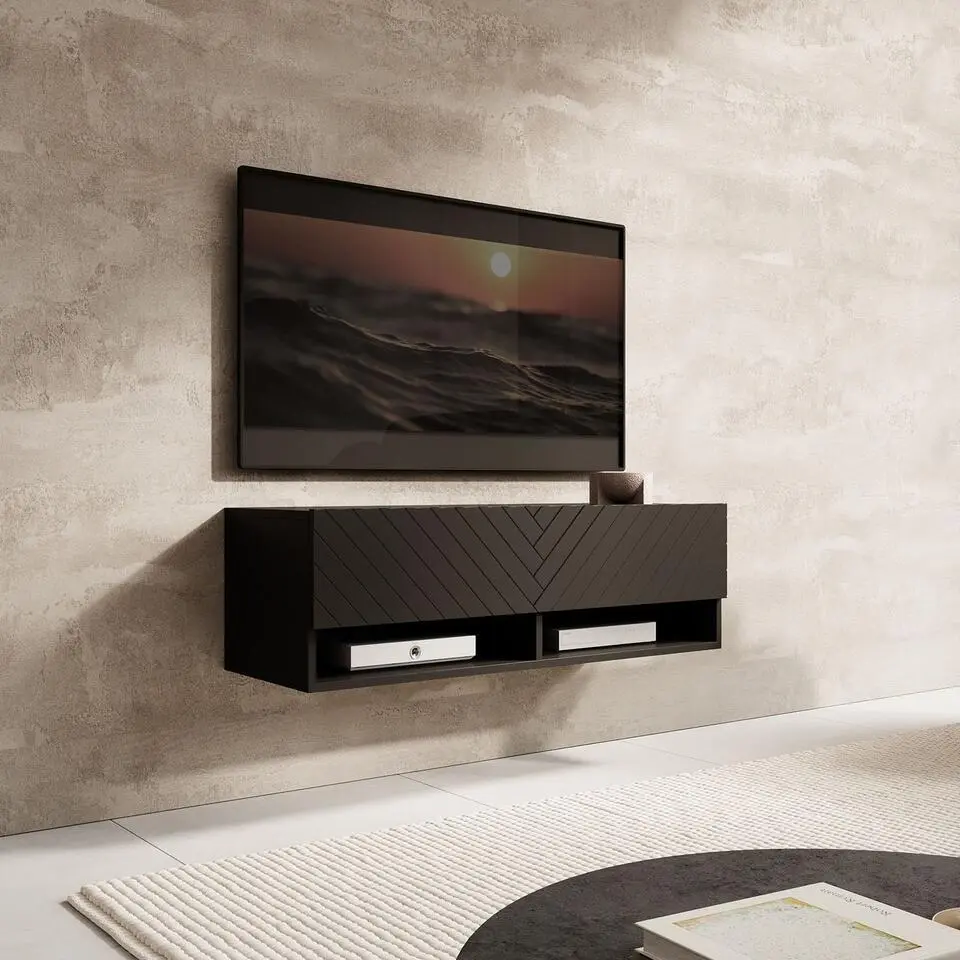 Meubella - TV-Meubel Asino - Zwart Visgraat - 100 cm