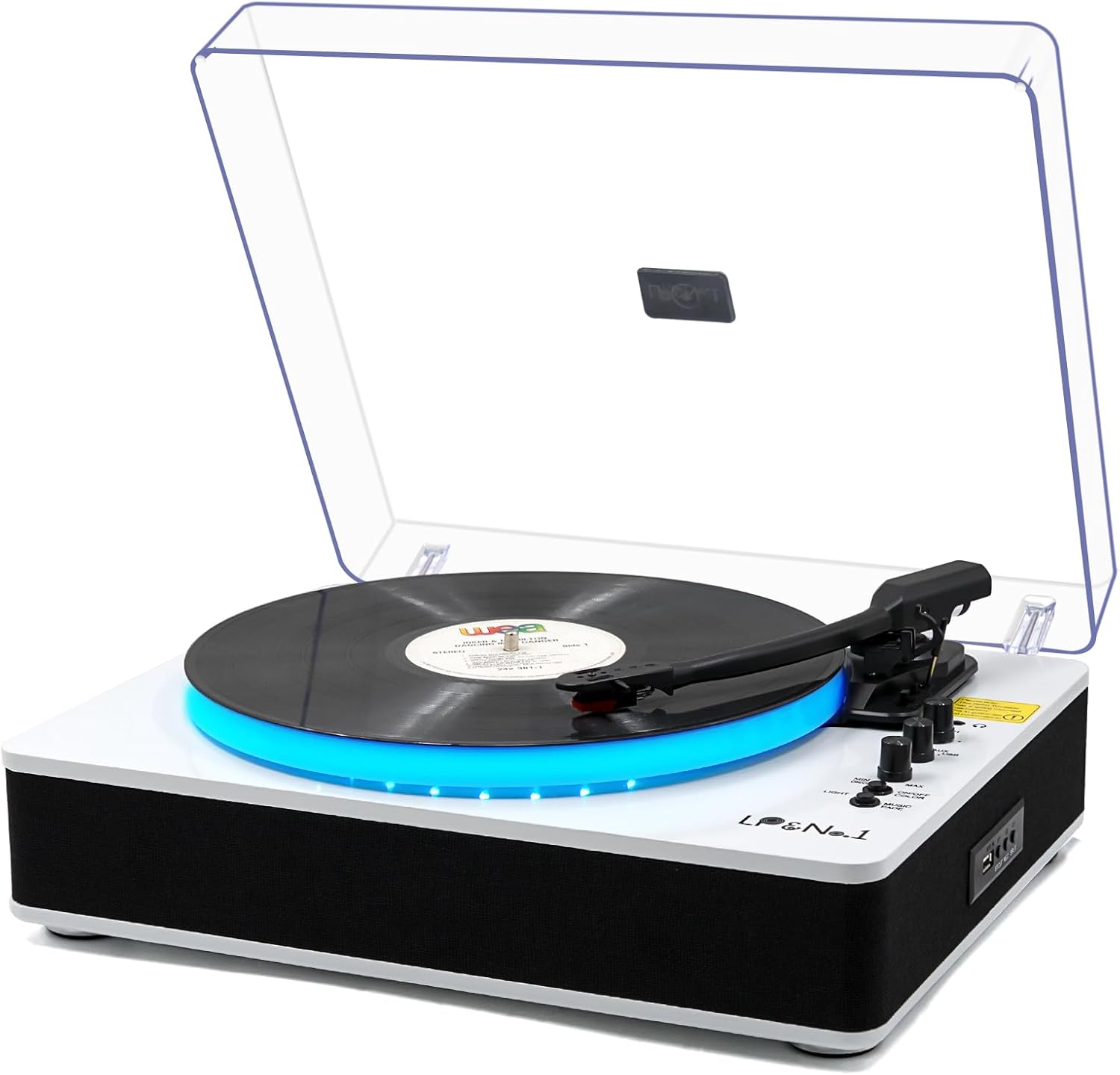 LP&No.1 Record Player with Built-in Stereo Speakers  LED Control  3-Speed Belt-Drive Vinyl Turntable with USB Playback & Recording  Wireless BT Input & Output  Auto Stop  Pitch Control | White Pearl