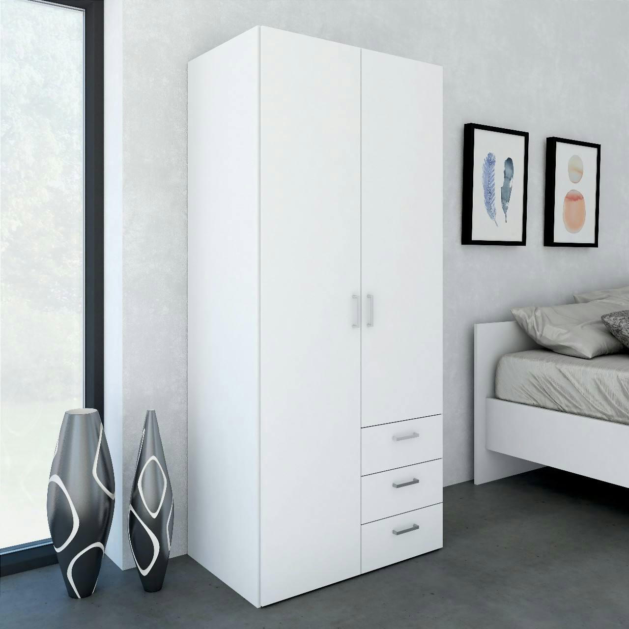 - Armoire à 2 portes effet bois blanc