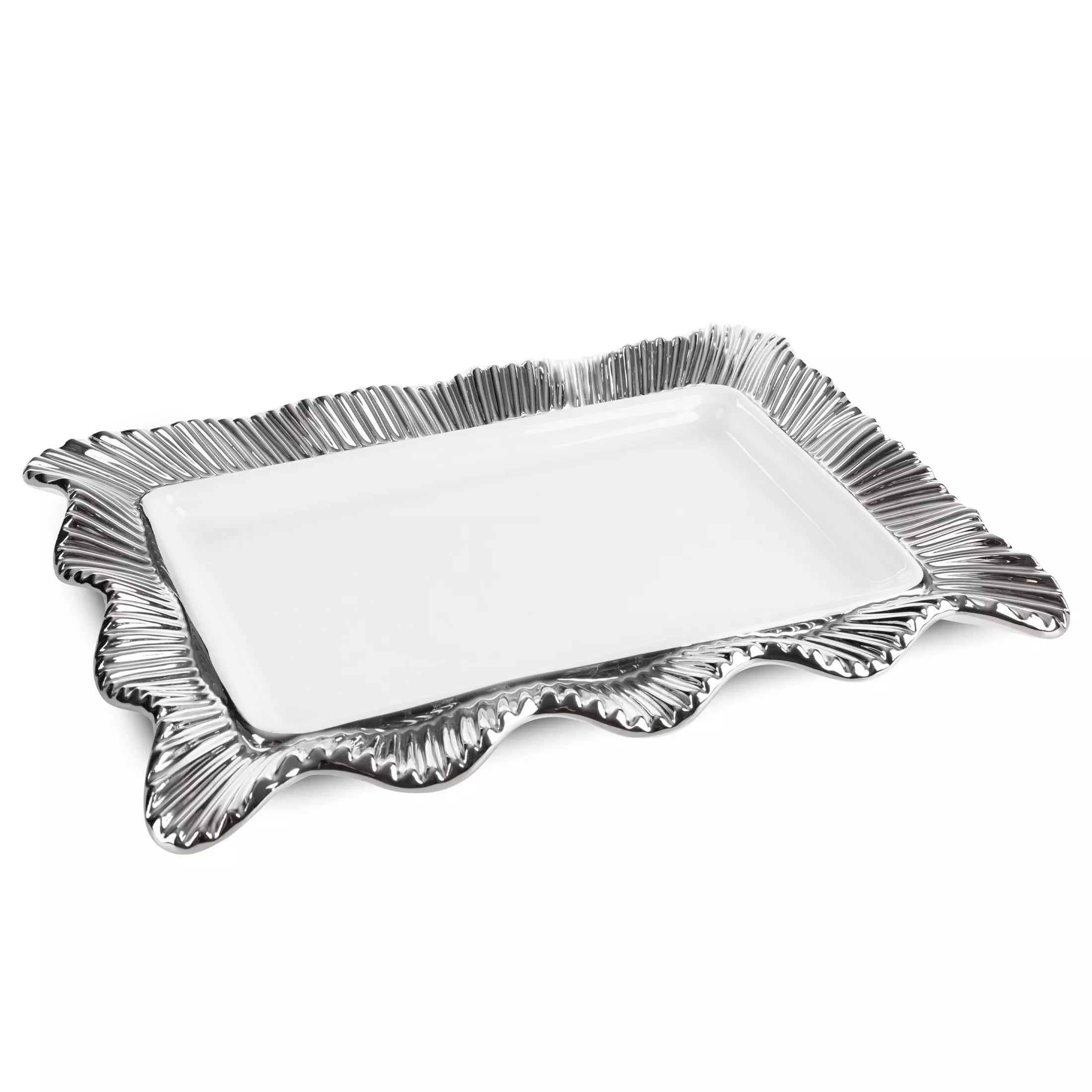 Patera ceramiczna dekoracyjna kremowa ze srebrnymi akcentami 36x25x4 cm