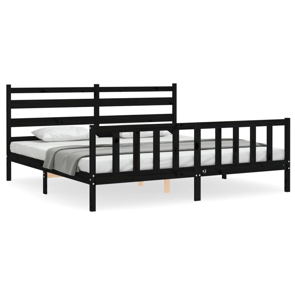 Rama łóżka z wezgłowiem czarna 200x200 cm lite drewno