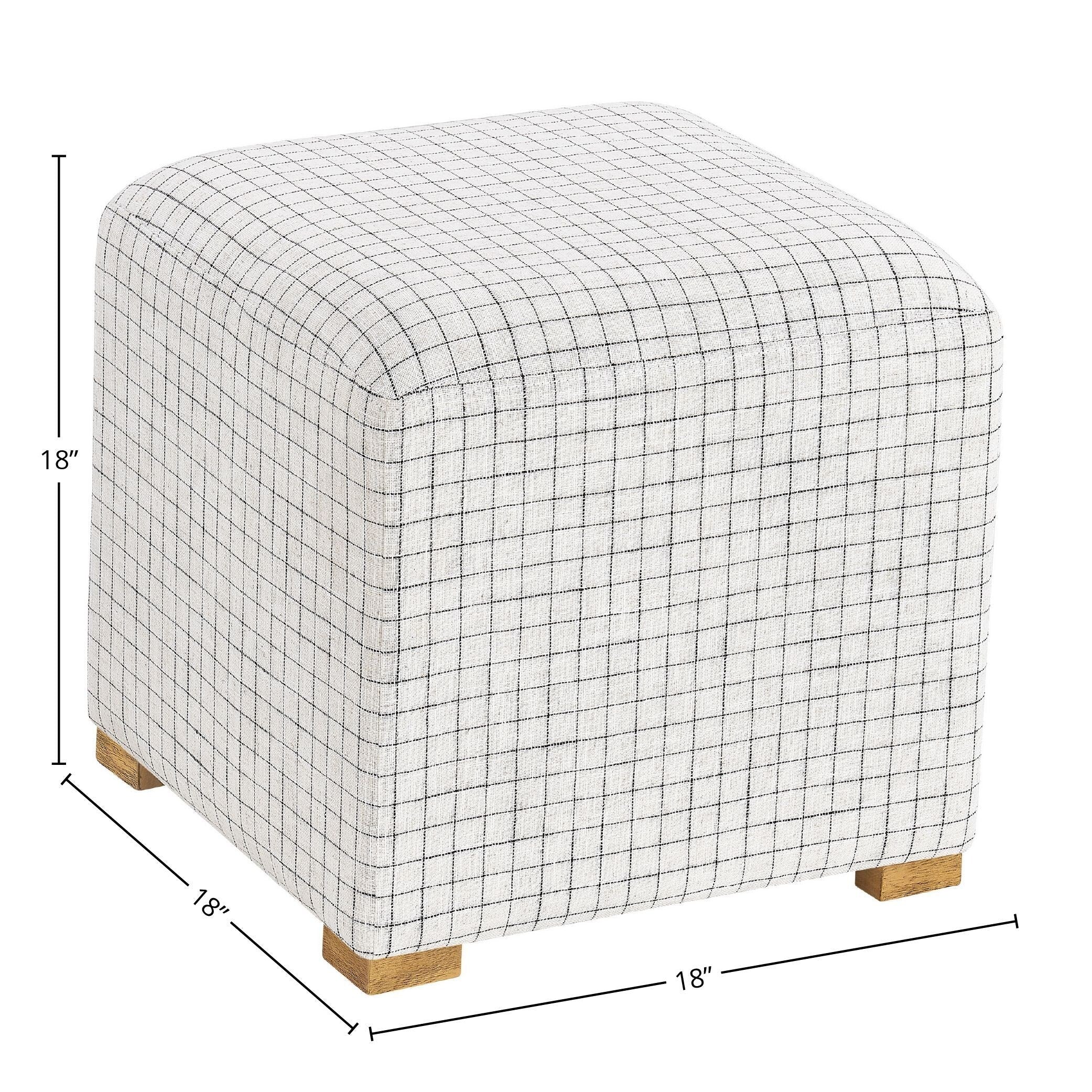 Beckham Upholstered Pouf/Ottoman, Black Check