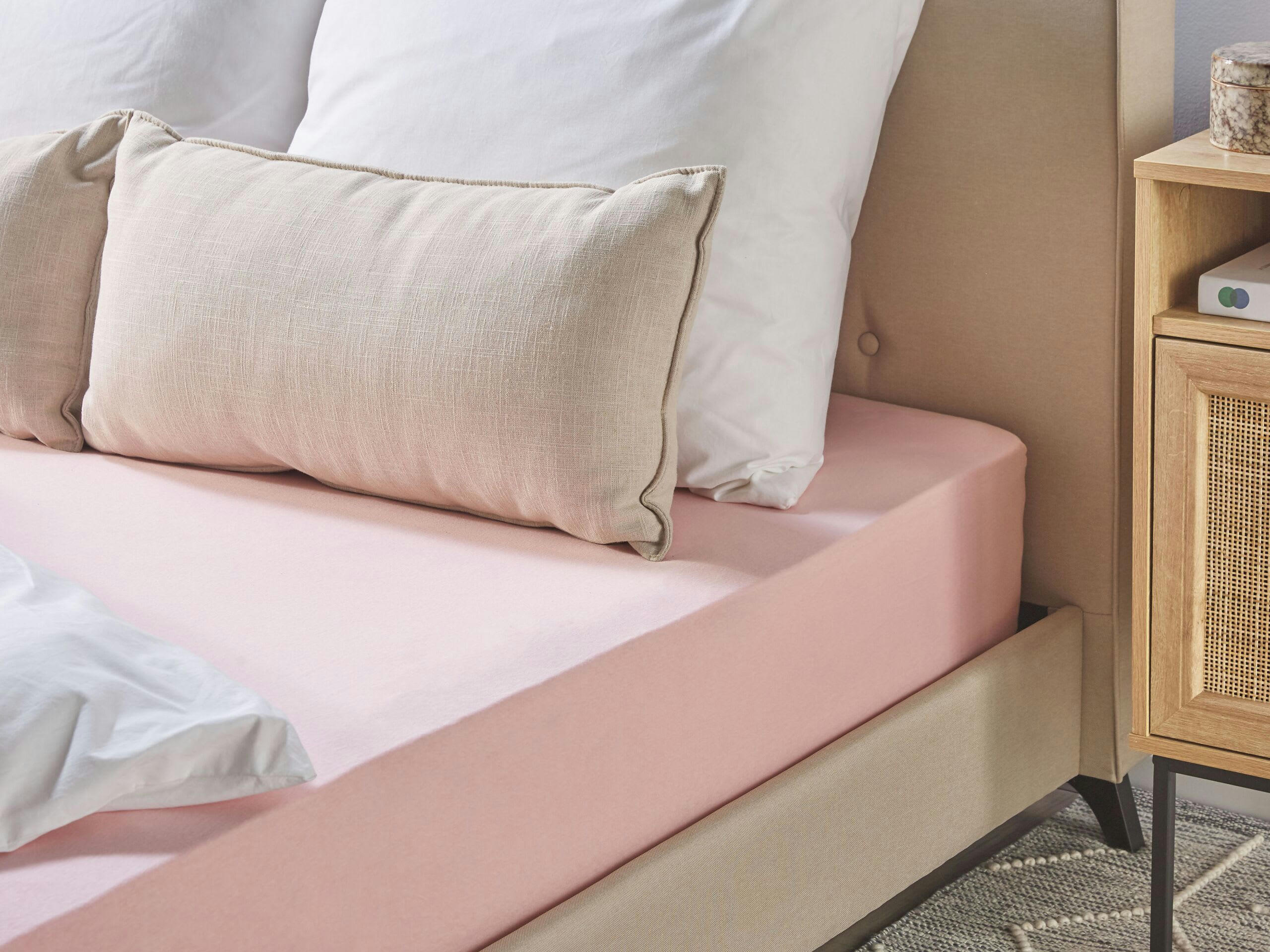 HOFUF - Drap-housse en coton 160 x 200 cm rose