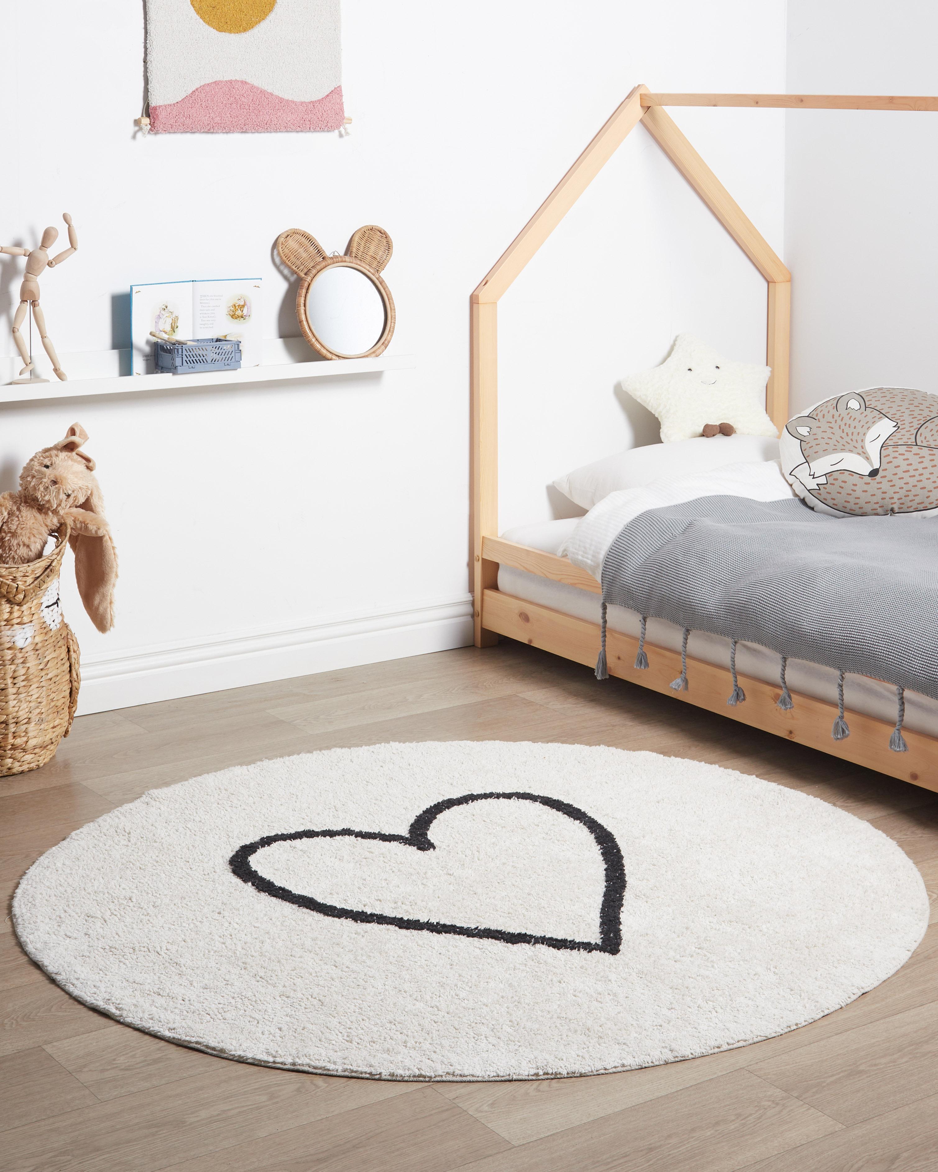 Kids Rug HEART Beige ? 140 cm Cotton