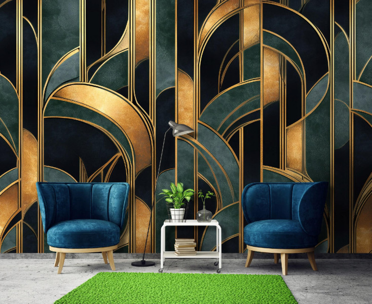Fototapeta Art Deco Zielony Na Flizelinie Do Sypialni Salonu 250x175
