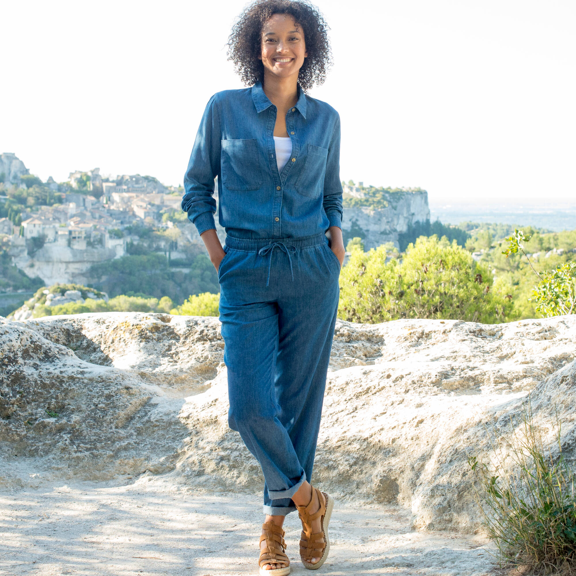 Chemisier boutonné, en denim léger