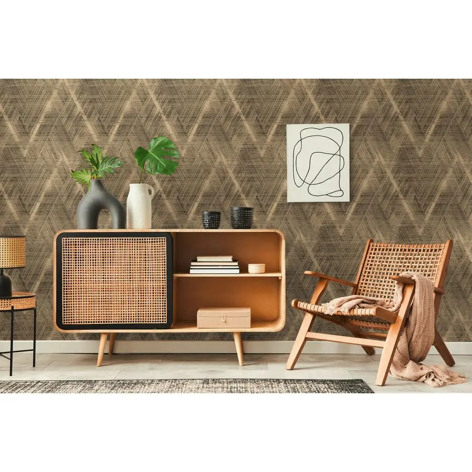 A.S. Cr&eacute;ation behang grafisch motief goud en zwart - 53 cm x 10.05 m